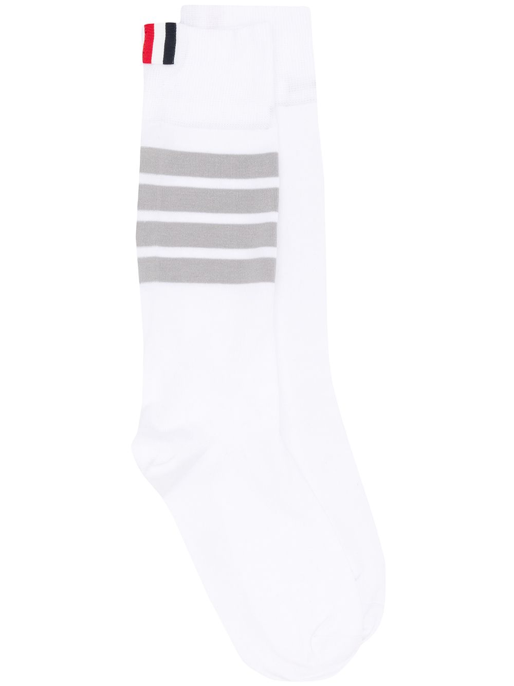 Thom Browne 4 条纹棉质中筒袜 - 白色