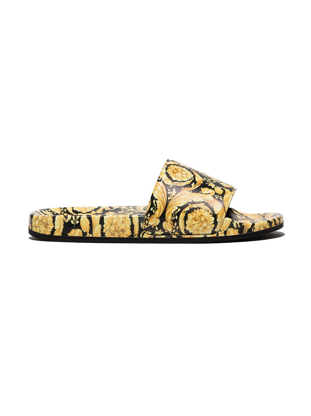 Versace Kids 范思哲 巴洛克印花平底拖鞋 - 黑色