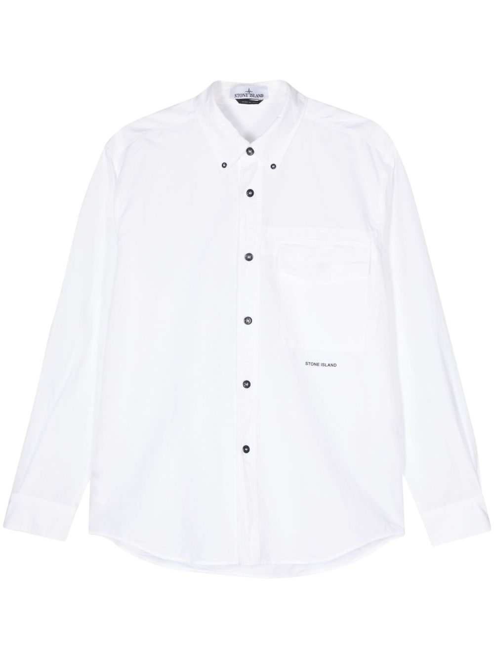 Stone Island logo印花棉亚麻衬衫 - 白色
