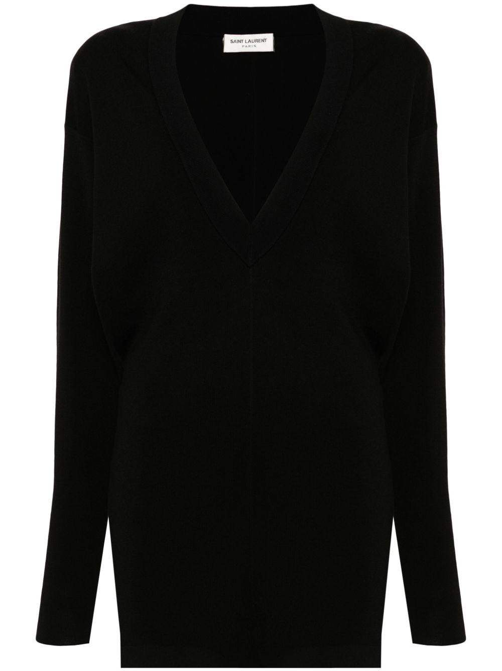 Saint Laurent V领羊毛连衣裙 - 黑色