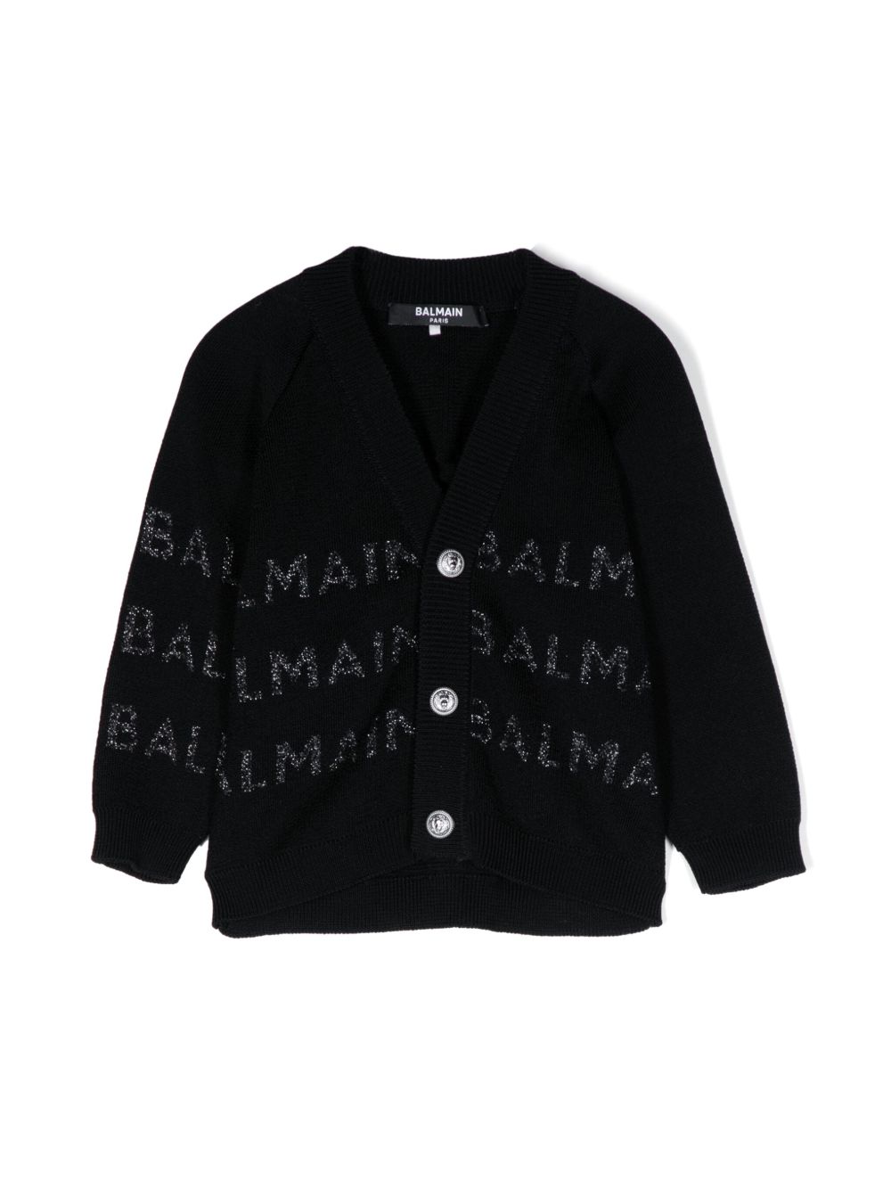 Balmain Kids 提花logo针织开衫 - 黑色