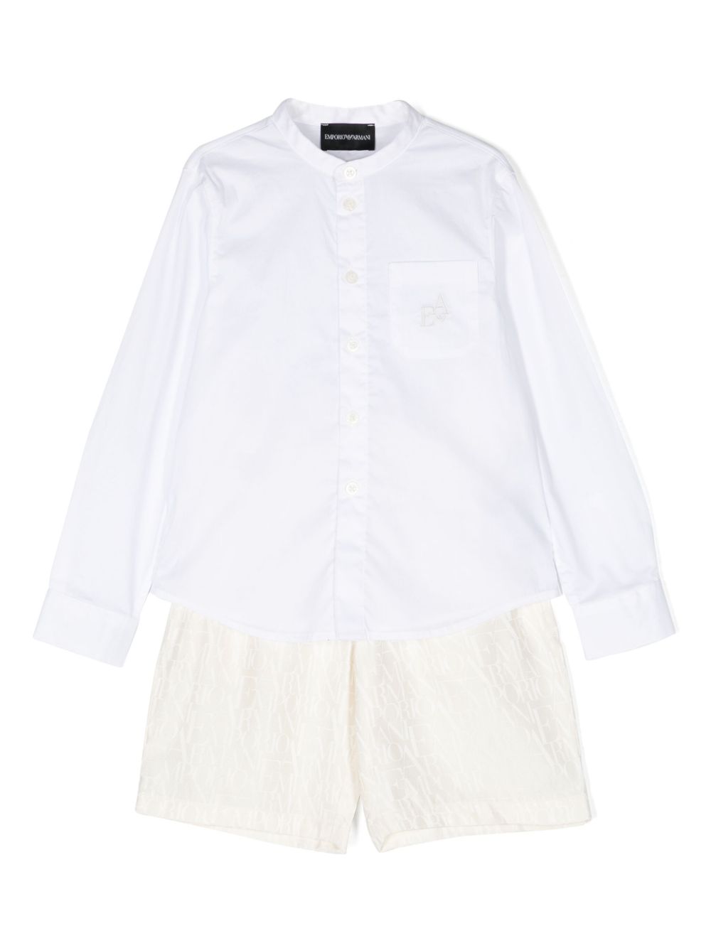 Emporio Armani Kids 经典logo提花短裤套装 - 白色