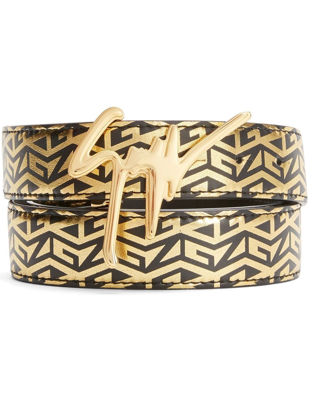 Giuseppe Zanotti Signature 扣环经典logo印花腰带 - 金色