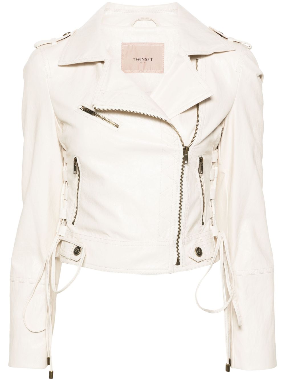 TWINSET logo标牌机车夹克 - 白色