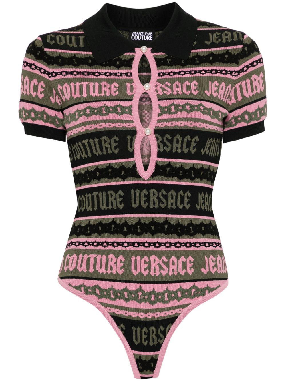 Versace Jeans Couture 条纹提花连体紧身衣 - 黑色