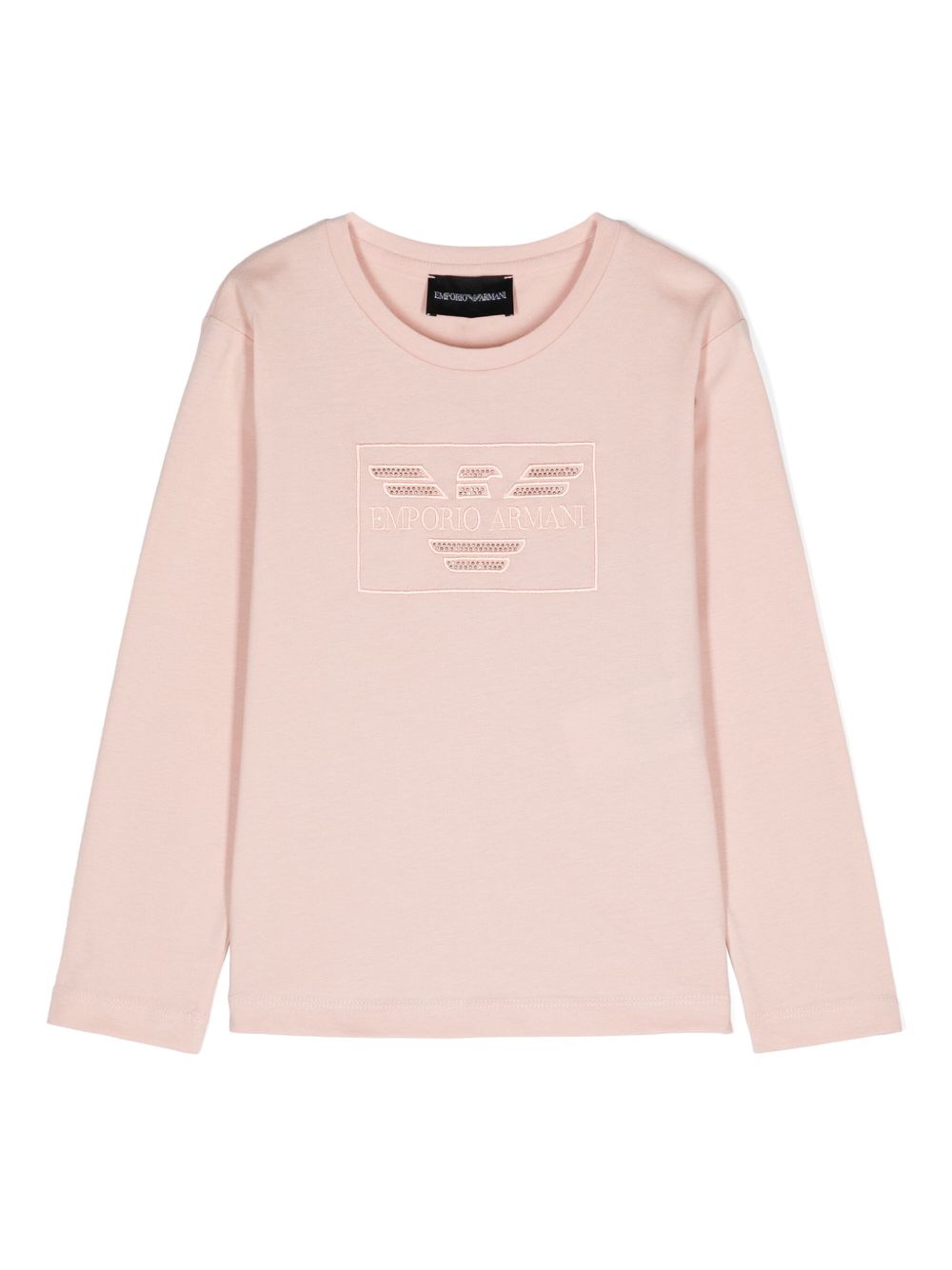 Emporio Armani Kids logo刺绣棉T恤 - 粉色