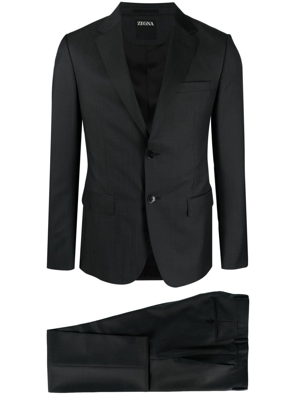 Zegna 梯形翻领单排扣西装套装 - 灰色