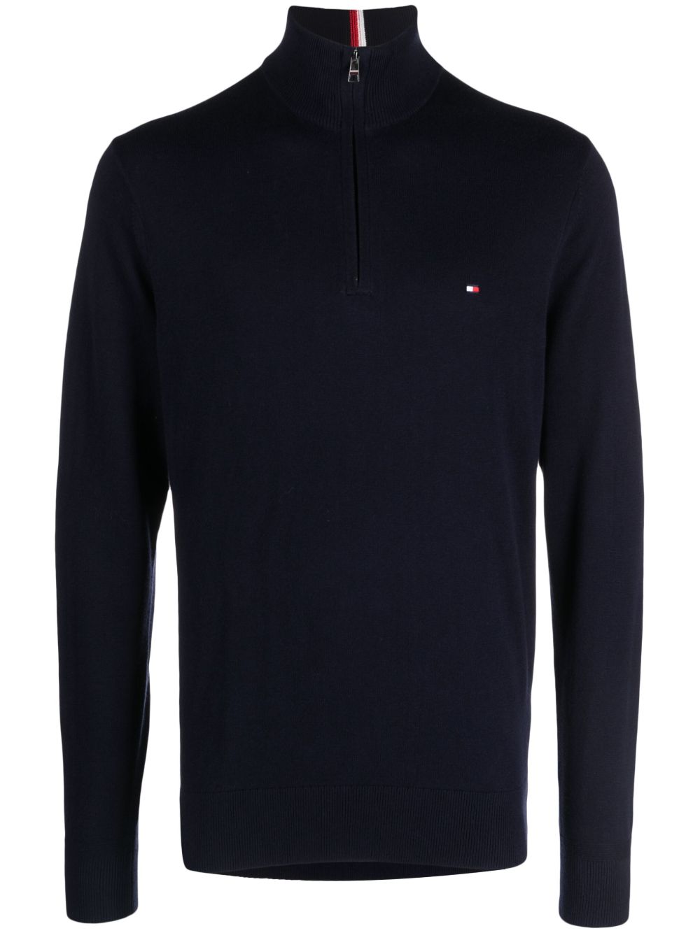 Tommy Hilfiger logo刺绣拉链领毛衣 - 蓝色