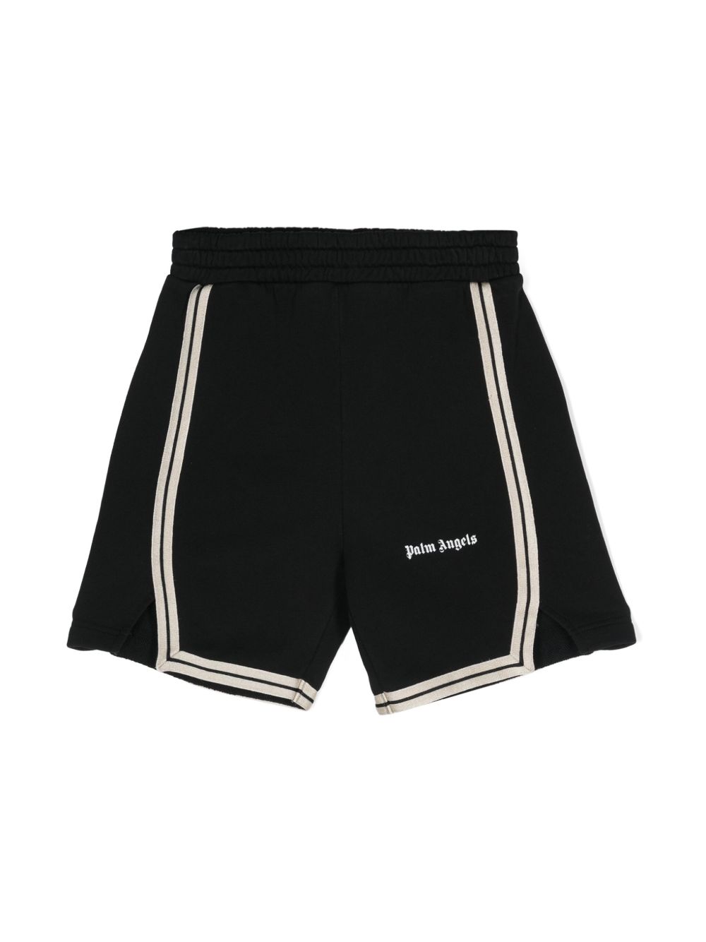 Palm Angels Kids logo细节条纹短裤 - 黑色
