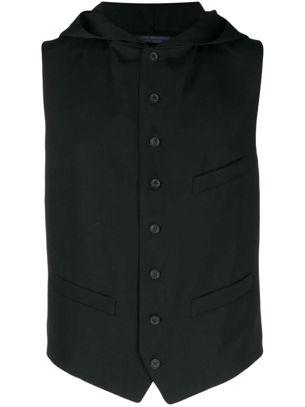 Yohji Yamamoto 排扣开合连帽西式马甲 - 黑色