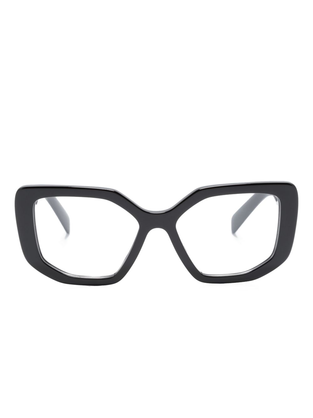 Prada Eyewear 几何形框logo眼镜 - 黑色