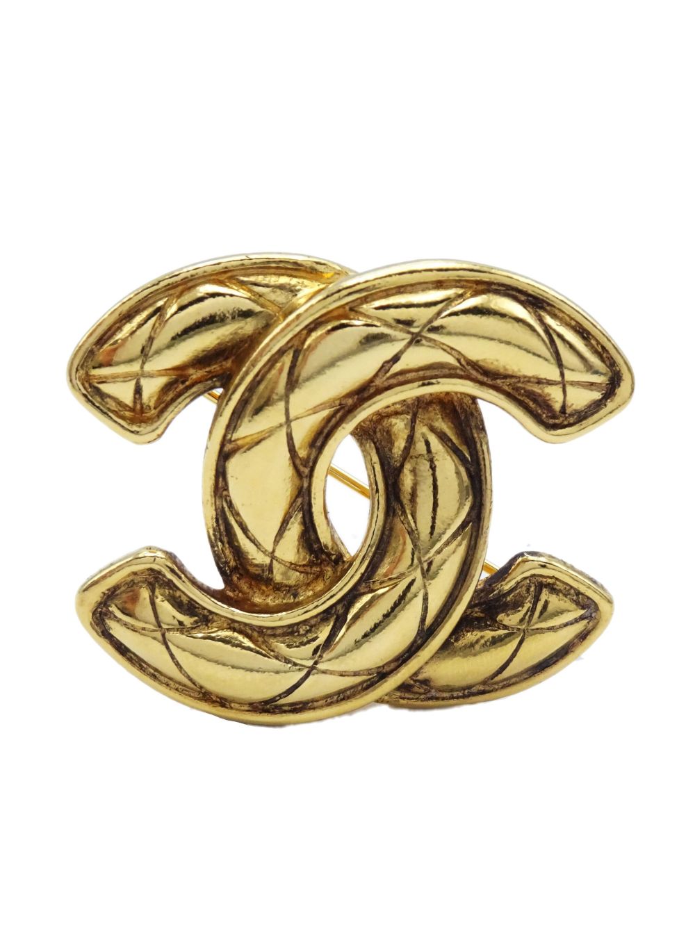 CHANEL Pre-Owned CC 绗缝胸针（1980-1990年代典藏款） - 金色