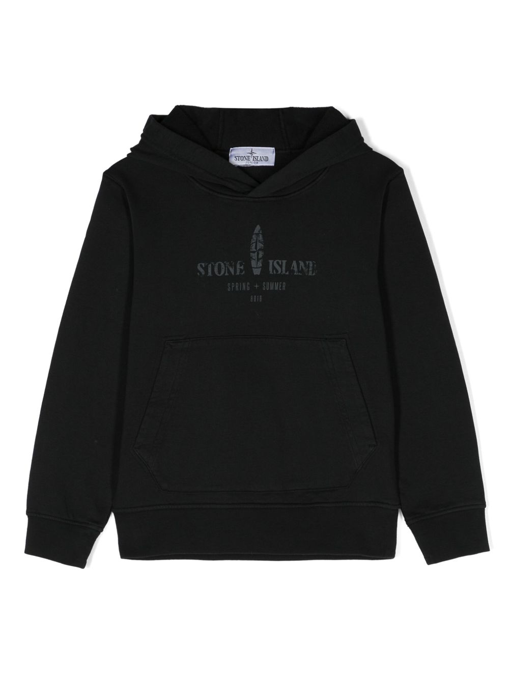 Stone Island Junior logo印花棉连帽衫 - 黑色