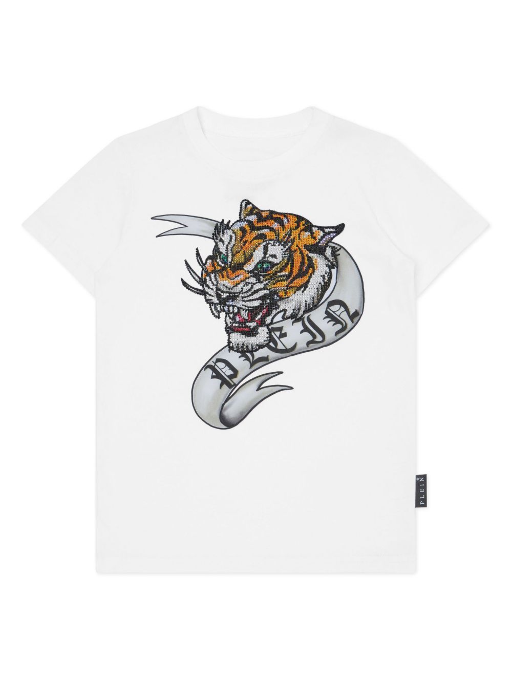 Philipp Plein Junior 晶饰老虎图案棉T恤 - 白色