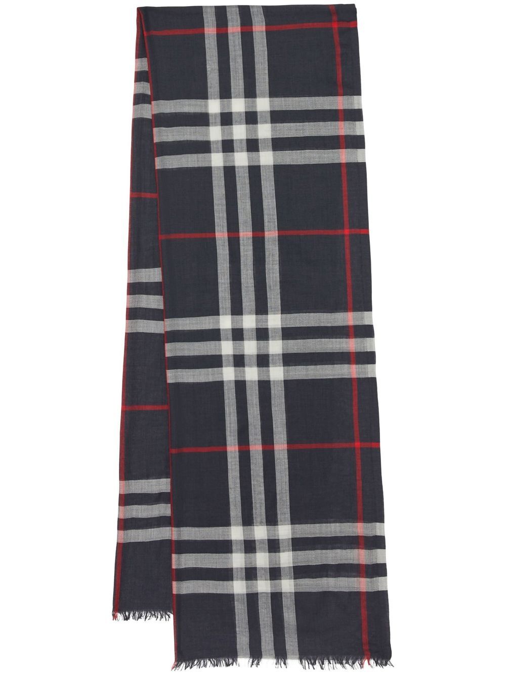 Burberry 轻薄格纹羊毛真丝混纺围巾 - 蓝色