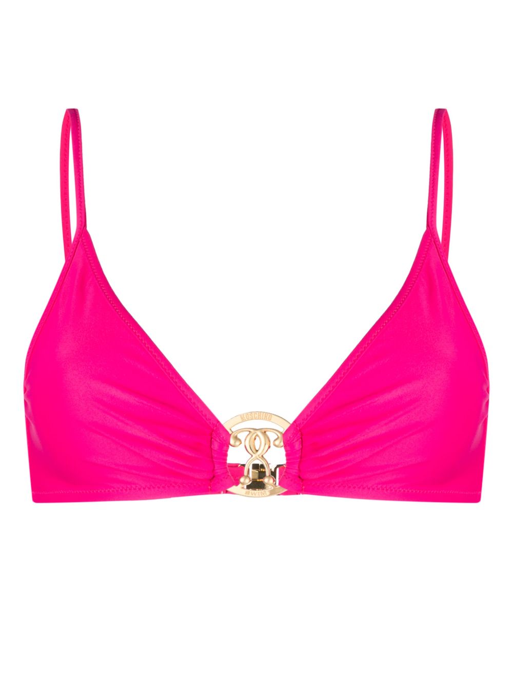 Moschino logo标牌褶饰比基尼上装 - 粉色