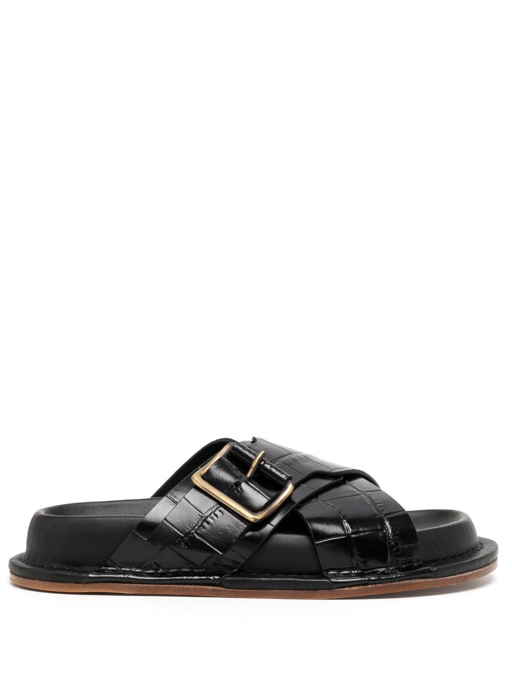 Jil Sander 仿鳄鱼纹压纹皮质凉鞋 - 黑色