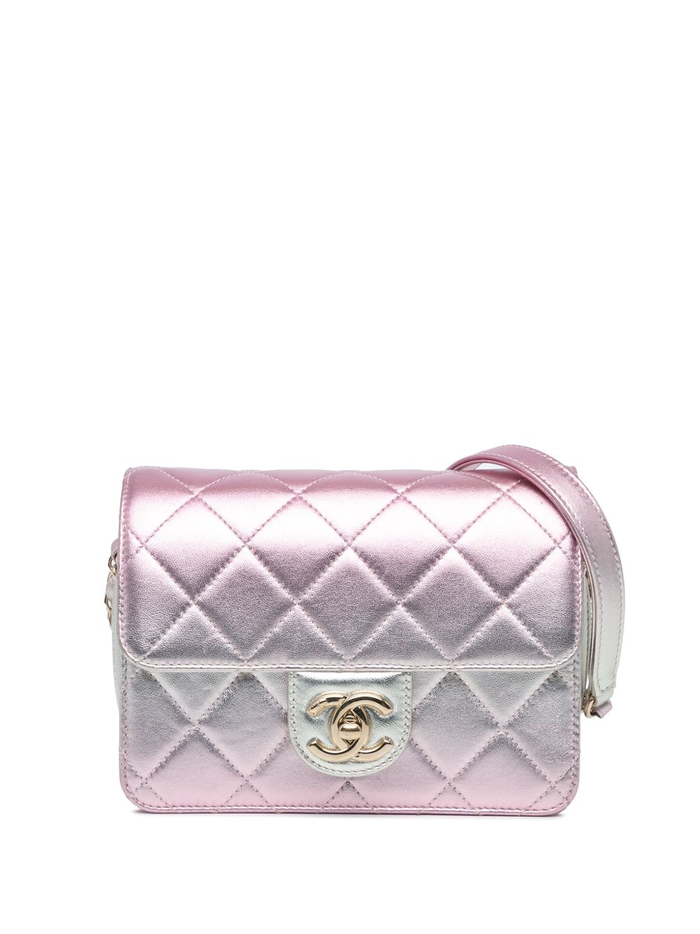 CHANEL Pre-Owned Metallic Lambskin Like a Wallet Flap 迷你斜挎包（2021-2023年典藏款） - 粉色