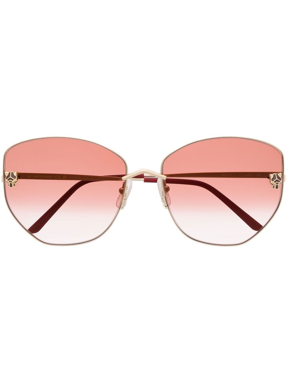 Cartier Eyewear 黑豹标牌蝴蝶形镜框太阳眼镜 - 金色