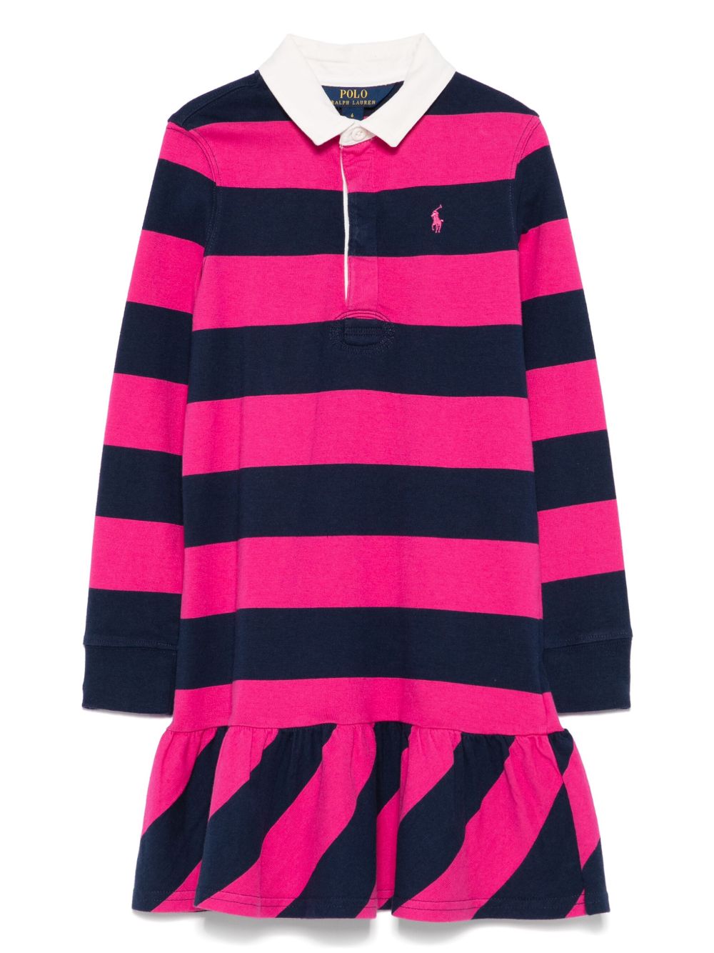 POLO RALPH LAUREN KIDS 条纹polo领连衣裙 - 蓝色