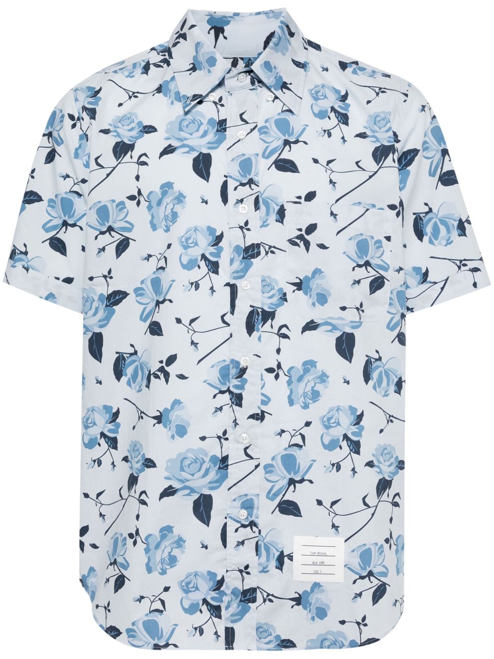 Thom Browne 玫瑰花卉府绸衬衫 - 蓝色