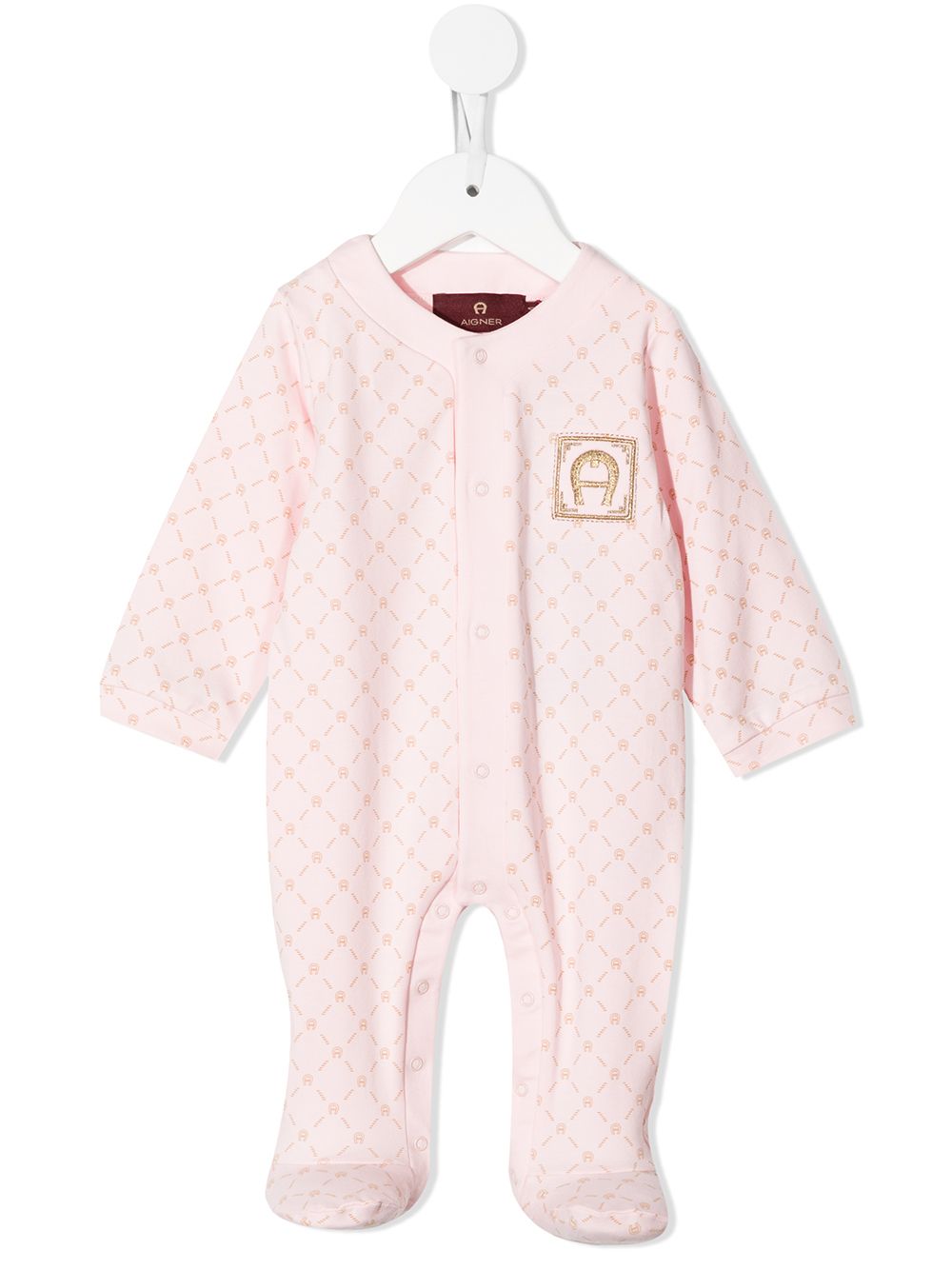 Aigner Kids 衣袖logo印花连体衣 - 粉色
