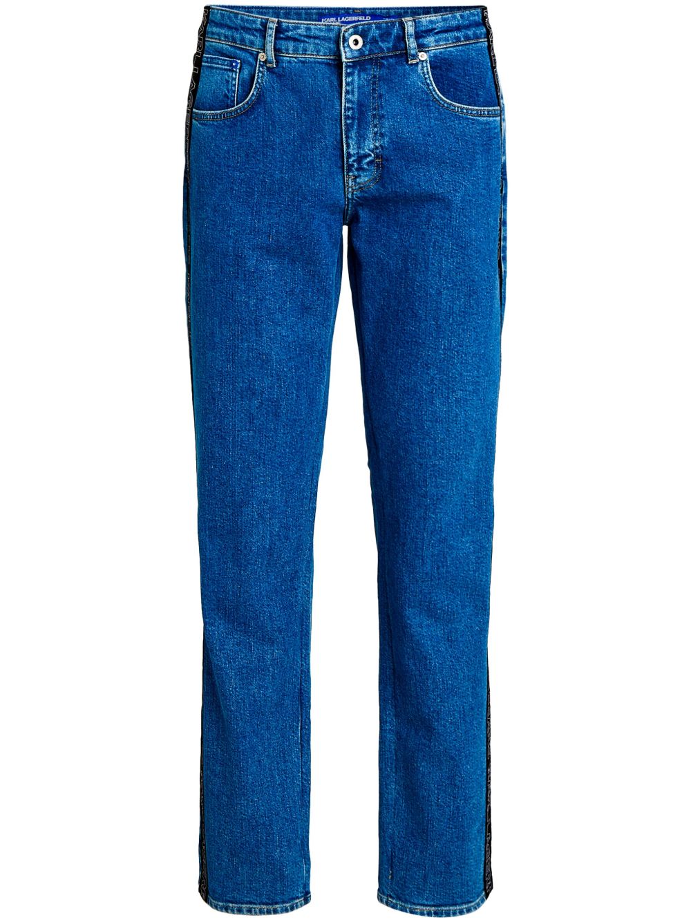Karl Lagerfeld Jeans logo条纹低腰直筒牛仔裤 - 蓝色