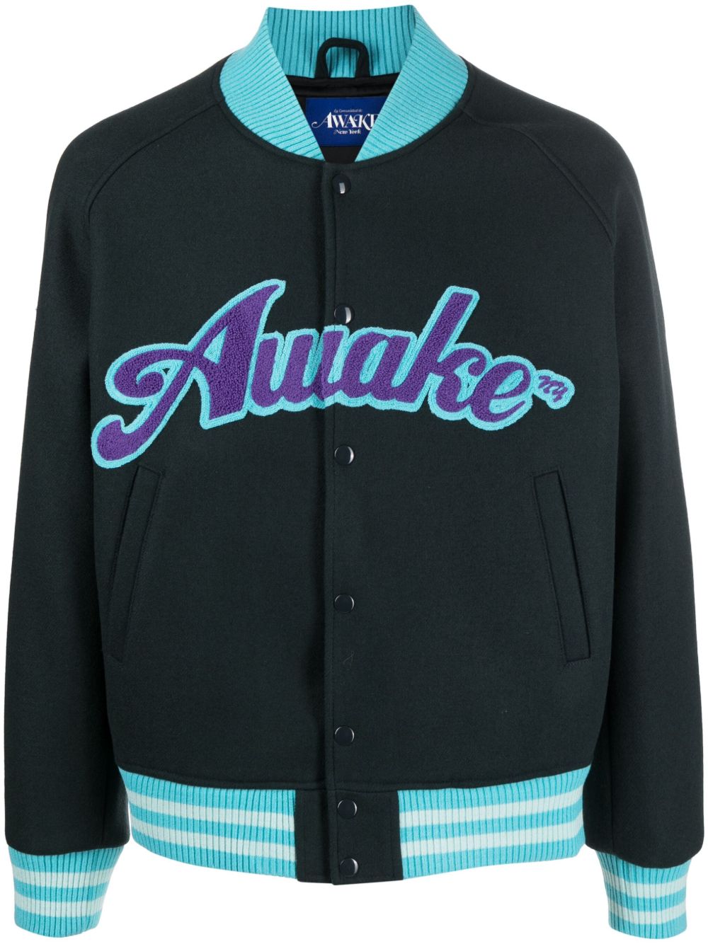 Awake NY logo印花羊毛混纺飞行员夹克 - 蓝色
