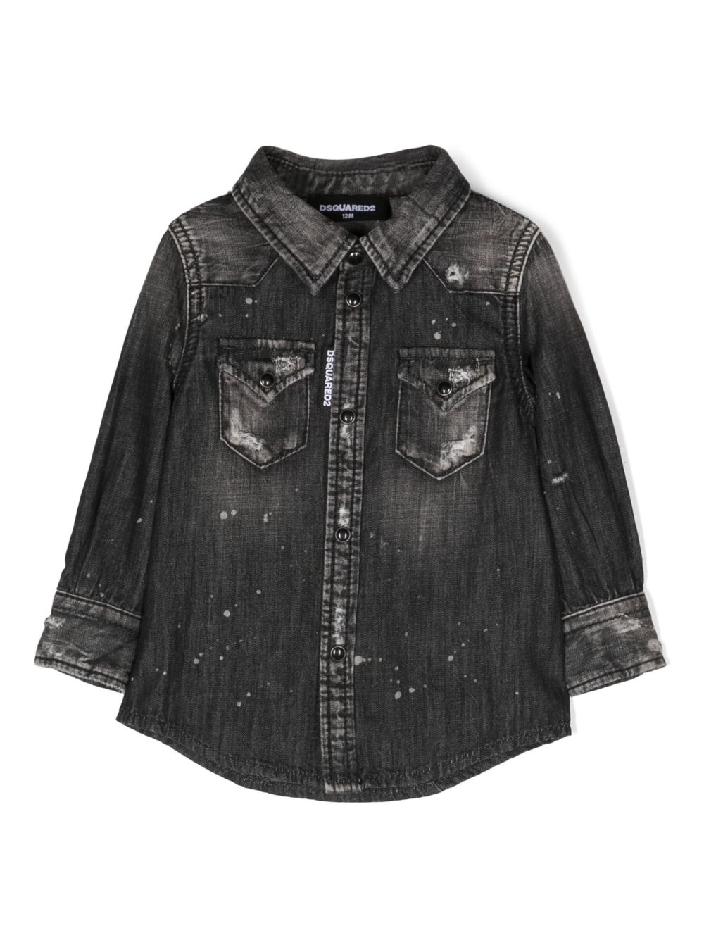 DSQUARED2 KIDS 泼漆效果酸洗衬衫 - 黑色