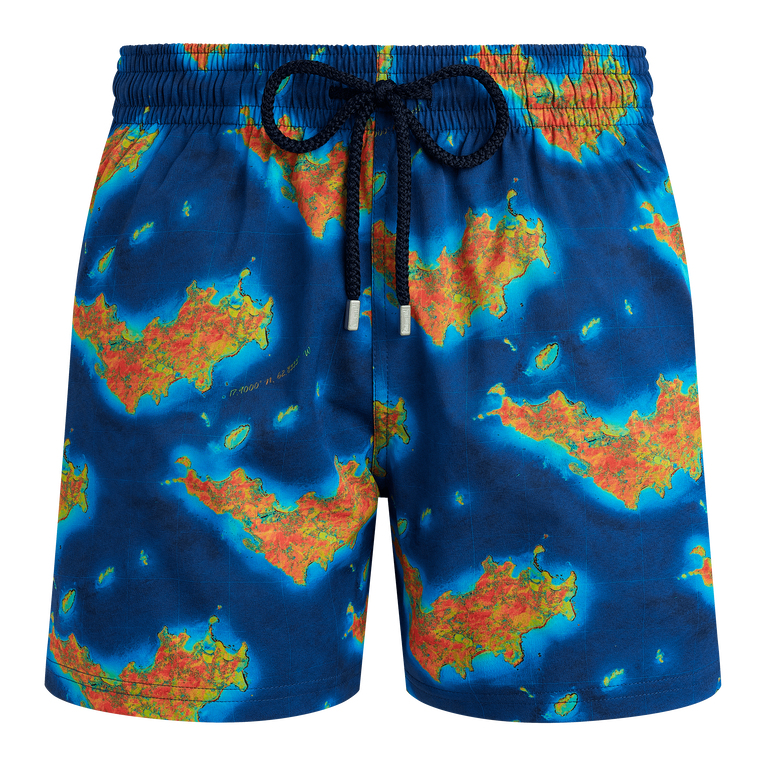 Vilebrequin Men Stretch Short Swim Shorts Bathymétrie Des Oceans Saint Barthélemy - Moorise - Blue - Size XXXL