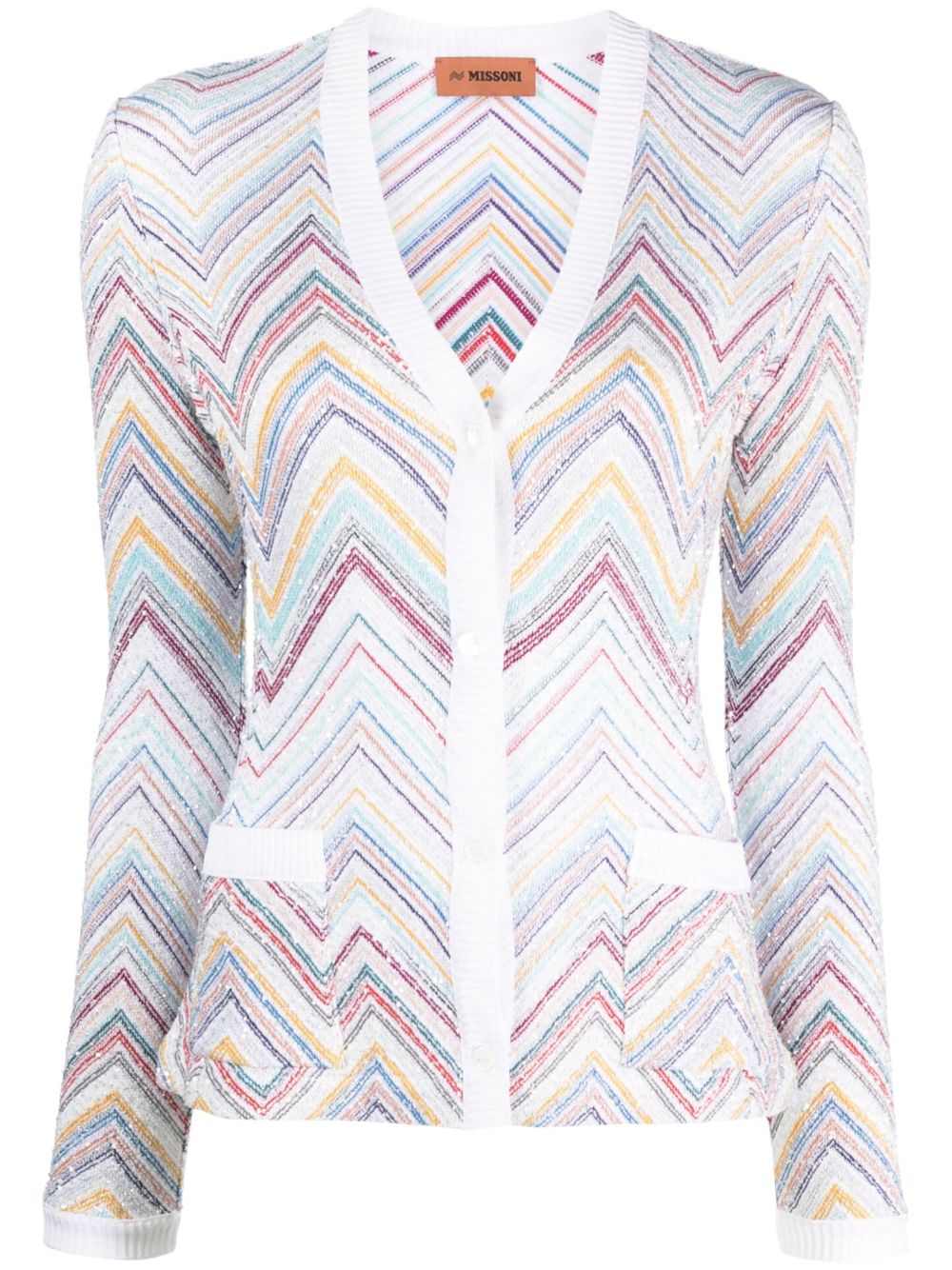 Missoni Z字形图案编织长袖开衫 - 白色