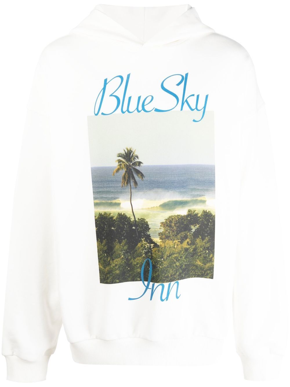 BLUE SKY INN 沙滩印花棉连帽衫 - 白色