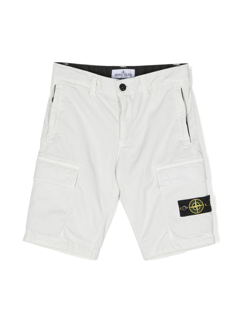 Stone Island Junior 侧标贴工装短裤 - 灰色