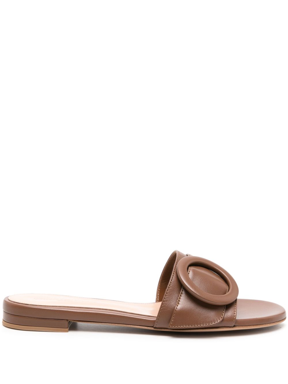 Gianvito Rossi 皮质扣环细节拖鞋 - 褐色