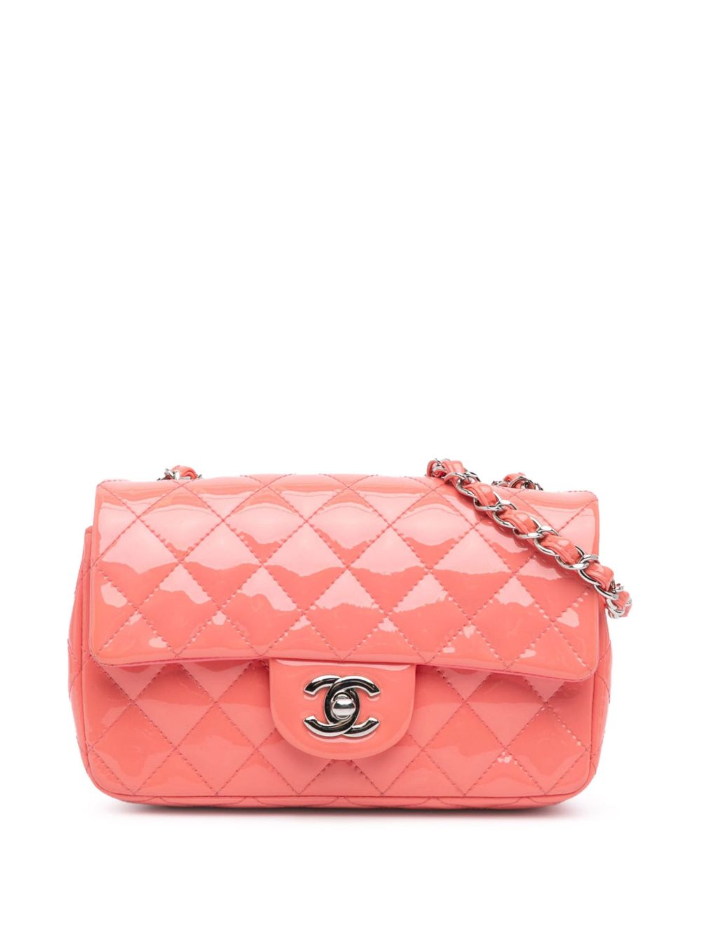 CHANEL Pre-Owned Rectangular Classic Patent Single Flap 迷你斜挎包（2015-2016年典藏款） - 粉色