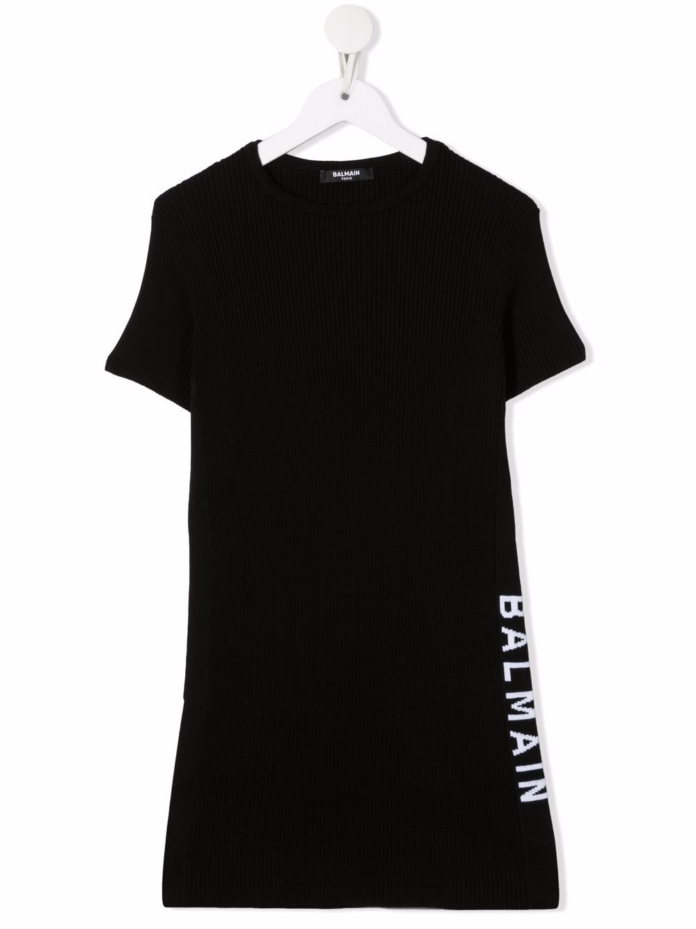 Balmain Kids 巴尔曼 logo织带T恤式连衣裙 - 黑色