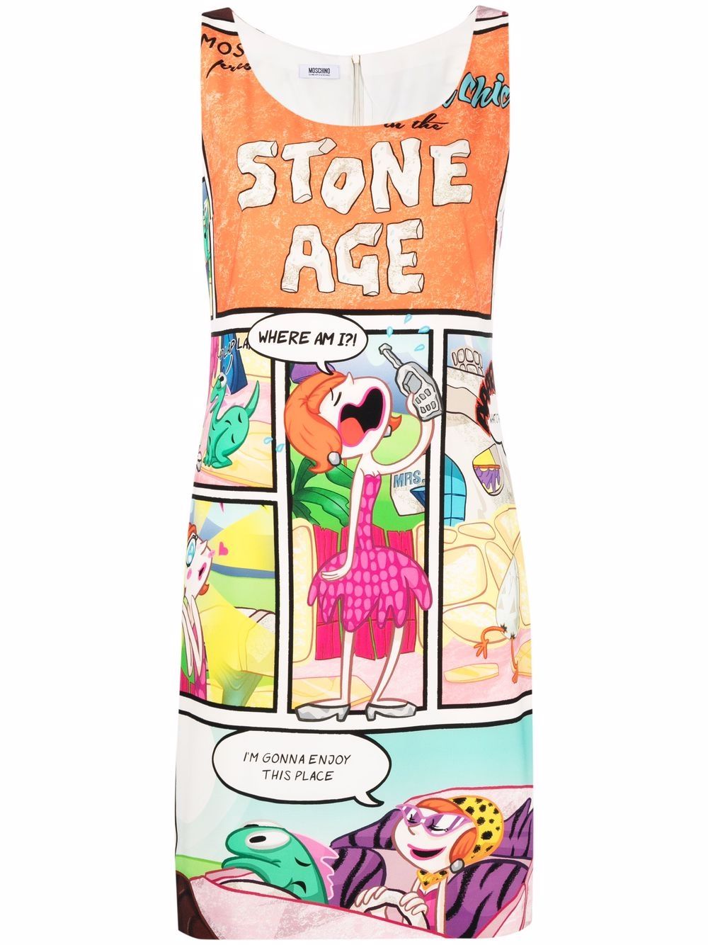 Moschino Pre-Owned 莫斯奇诺 Stone Age 印花无袖连衣裙 - 白色