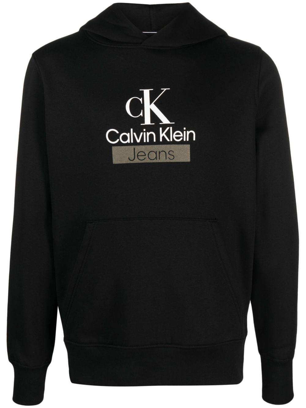 Calvin Klein Jeans logo印花棉混纺连帽衫 - 黑色