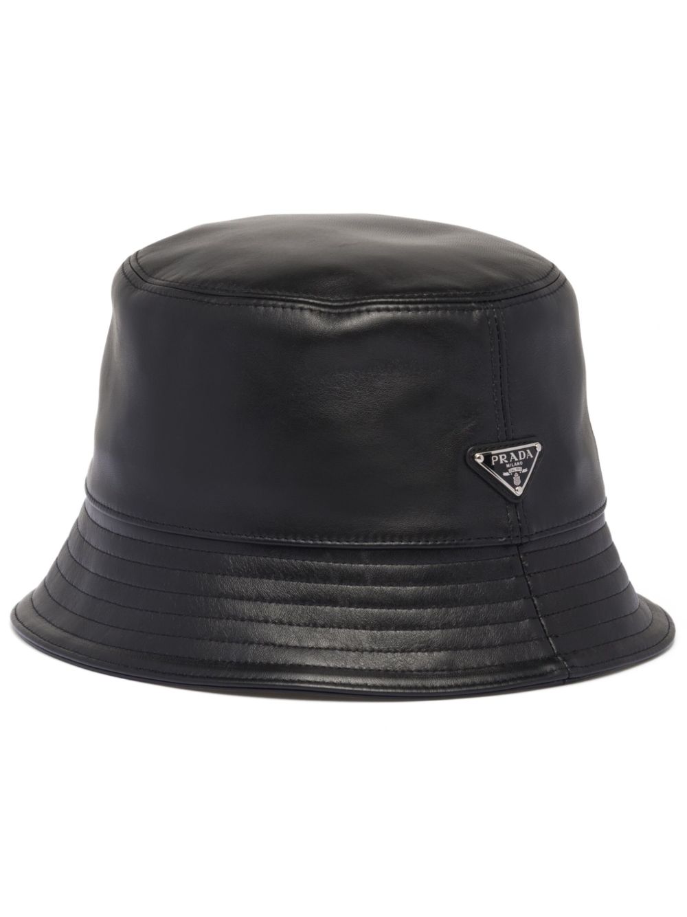 Prada logo标牌皮质渔夫帽 - 黑色