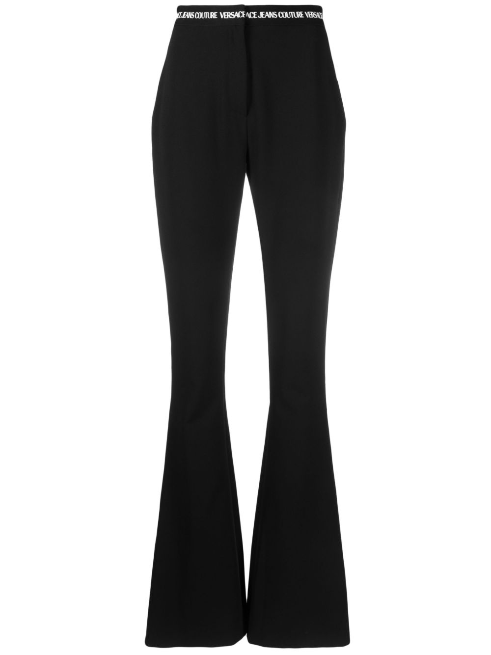 Versace Jeans Couture logo裤腰喇叭裤 - 黑色