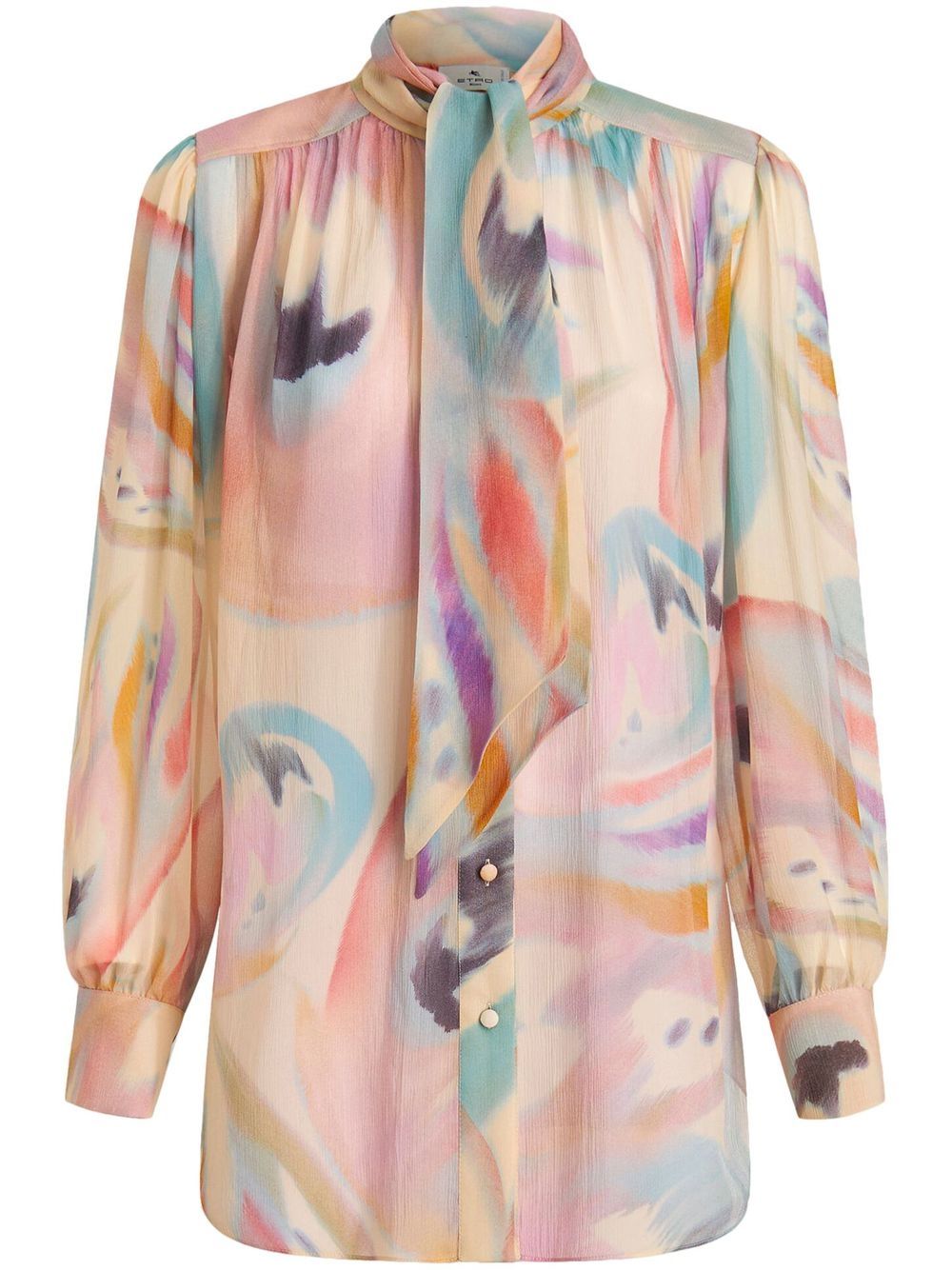 ETRO 手绘感印花蝴蝶结罩衫 - 中性色