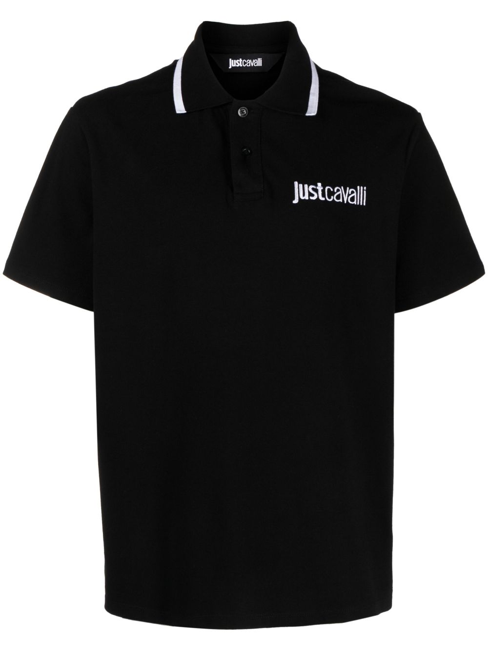 Just Cavalli logo刺绣珠地布polo衫 - 黑色