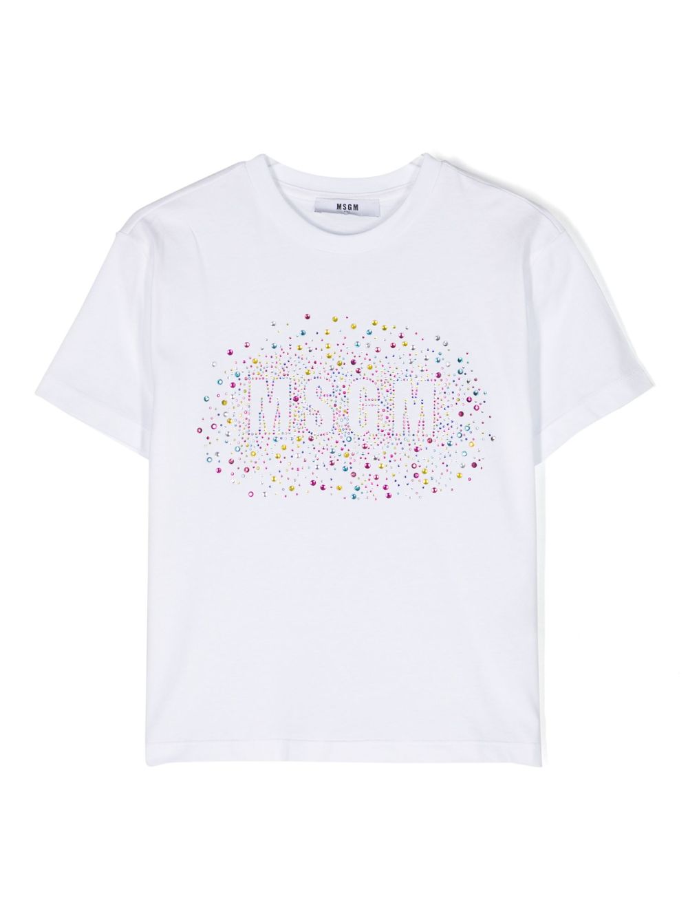 MSGM Kids logo水钻缀饰棉T恤 - 白色