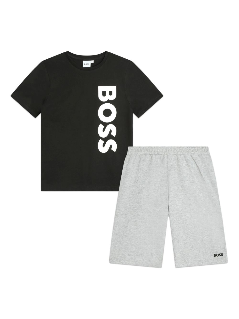 BOSS Kidswear logo印花T恤和短裤套装 - 黑色