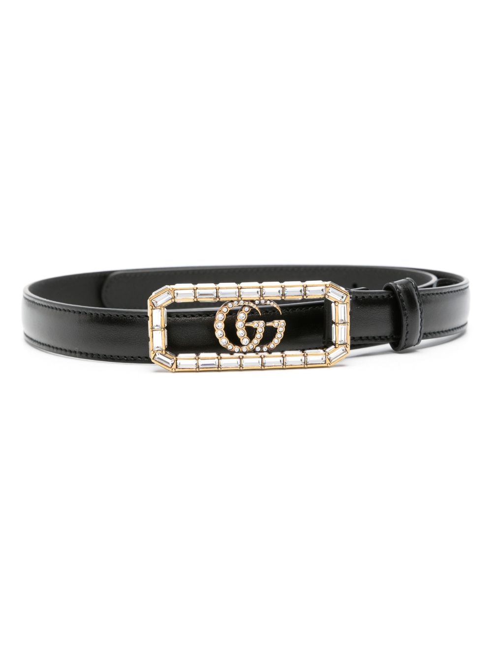 Gucci Double G 扣环皮质腰带 - 黑色