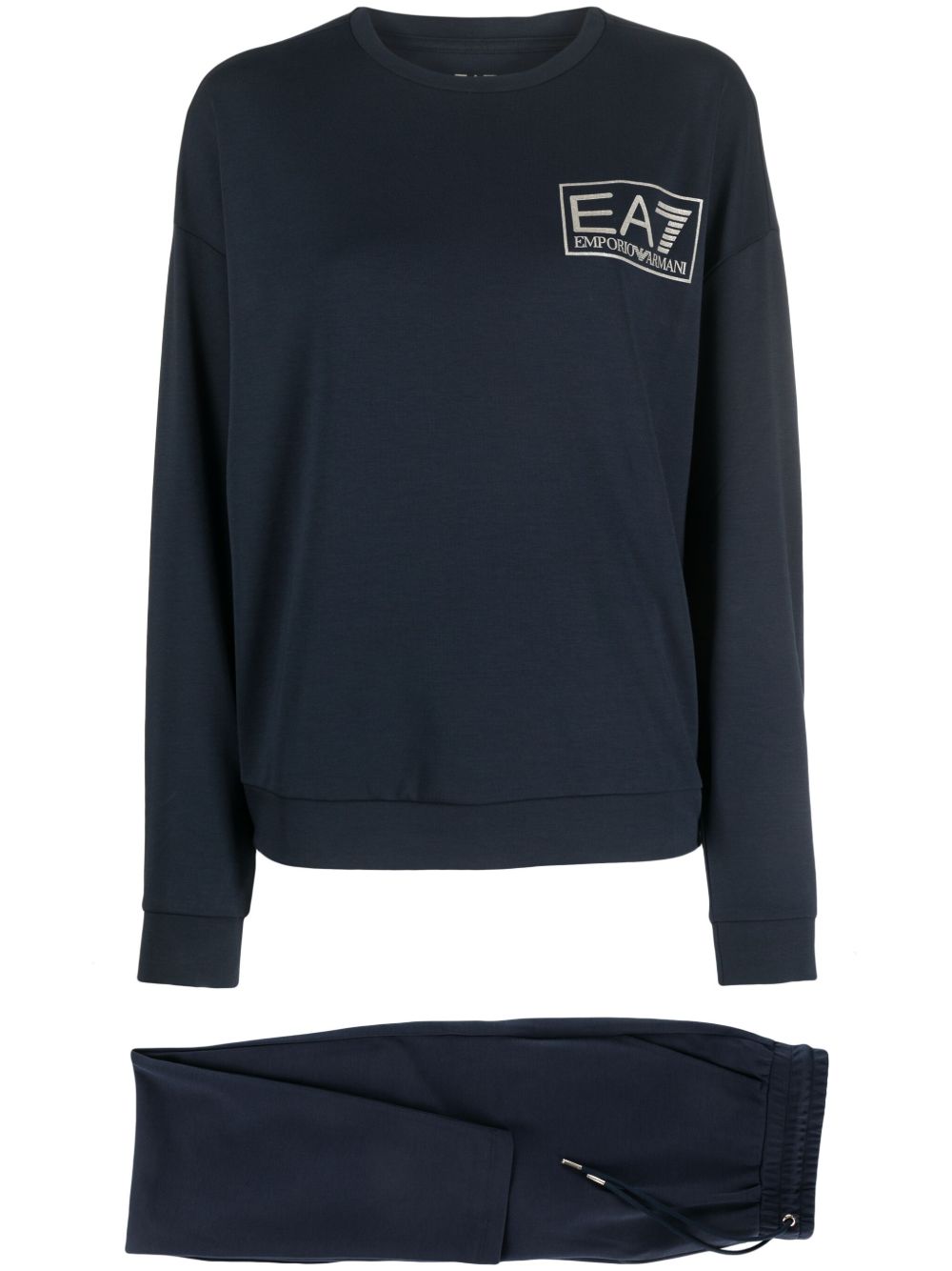 Ea7 Emporio Armani logo印花圆领运动套装 - 蓝色