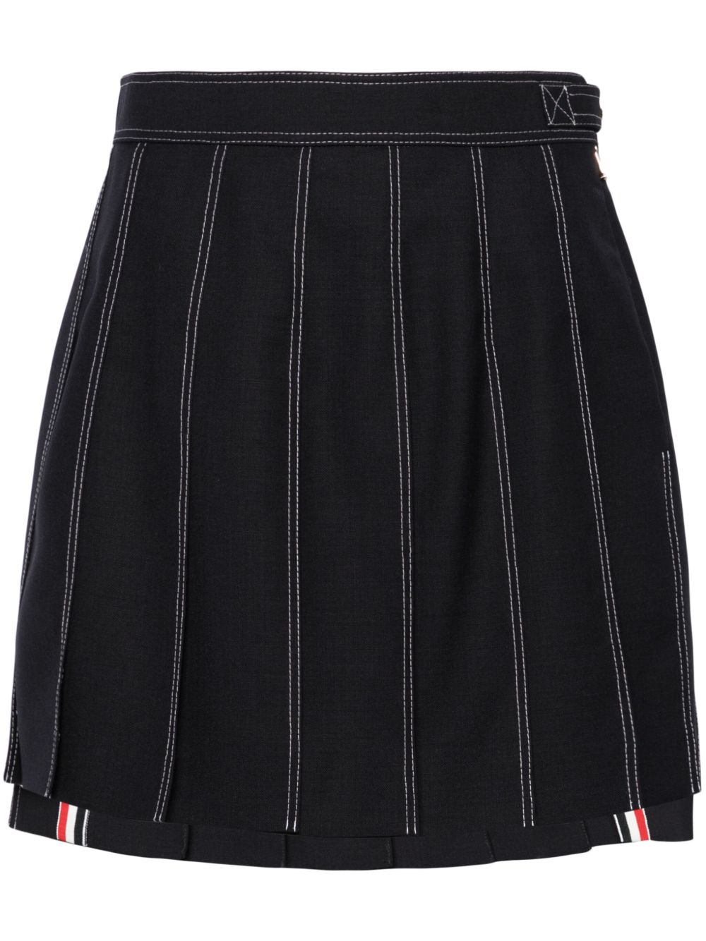 Thom Browne 百褶条纹羊毛迷你半身裙 - 蓝色