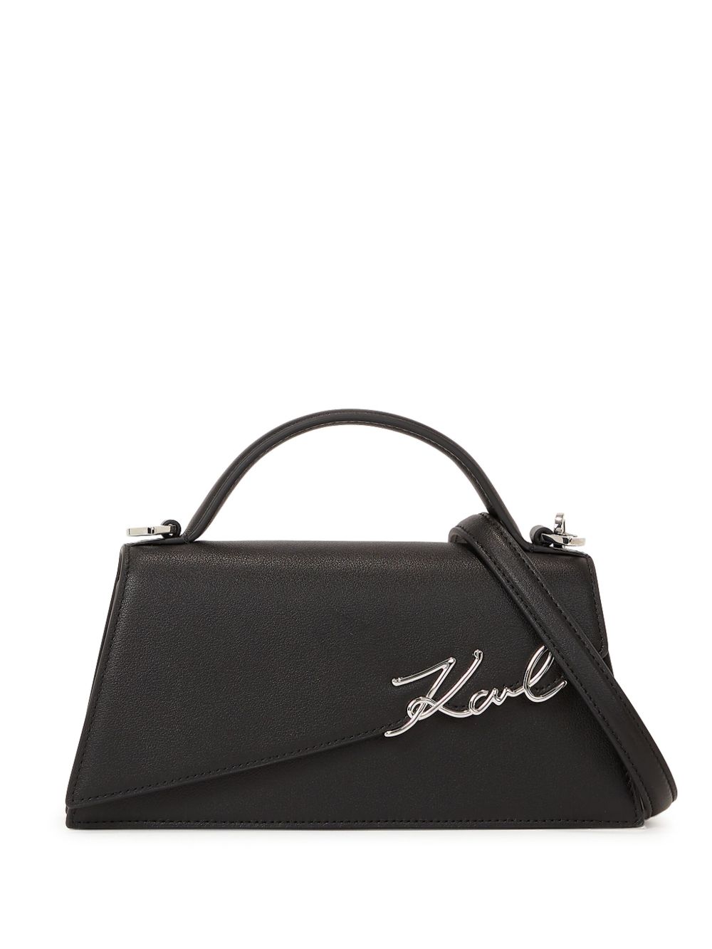 Karl Lagerfeld Signature Slim 皮质手提包 - 黑色