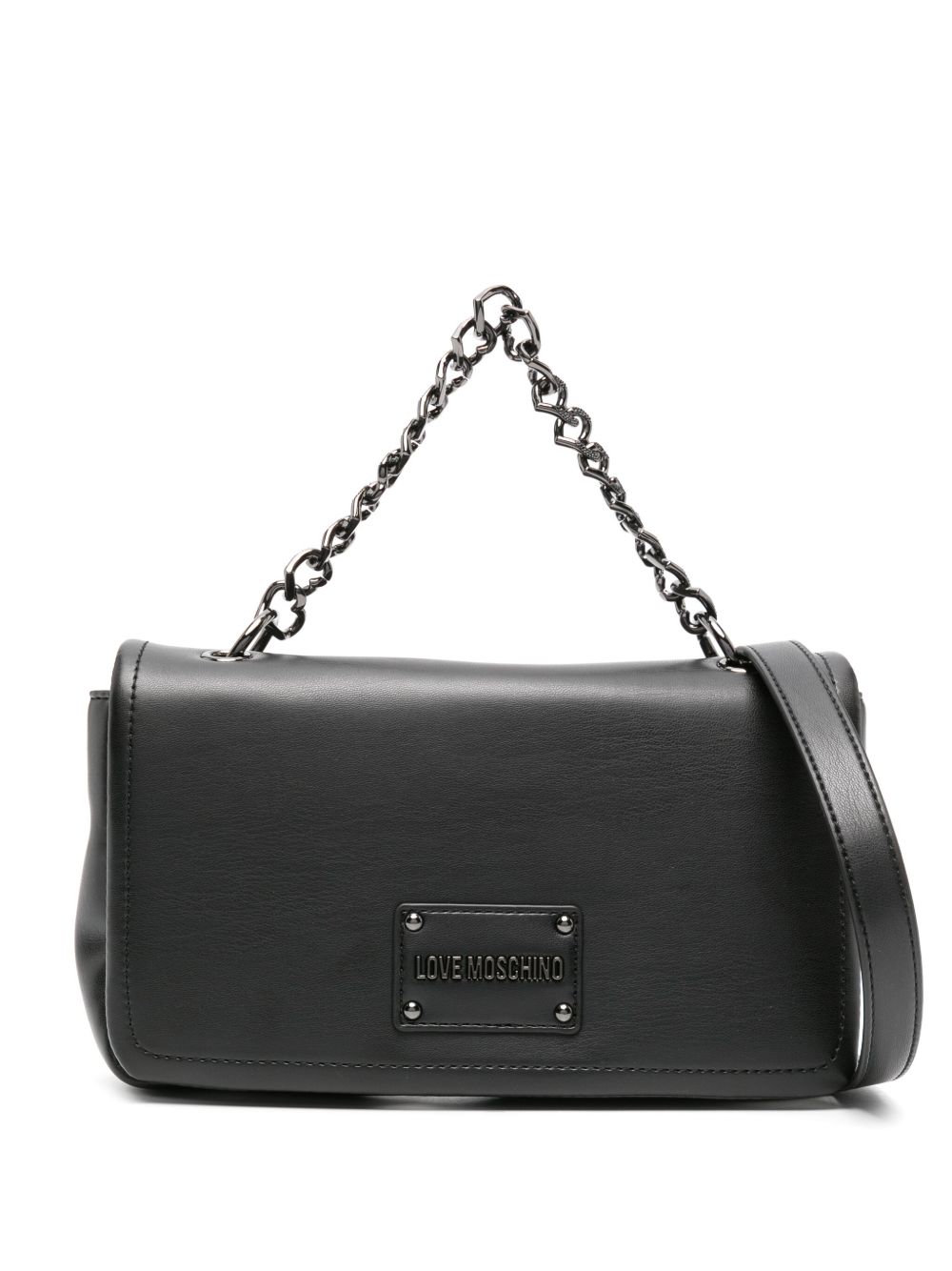 Love Moschino logo标牌翻盖斜挎包 - 黑色