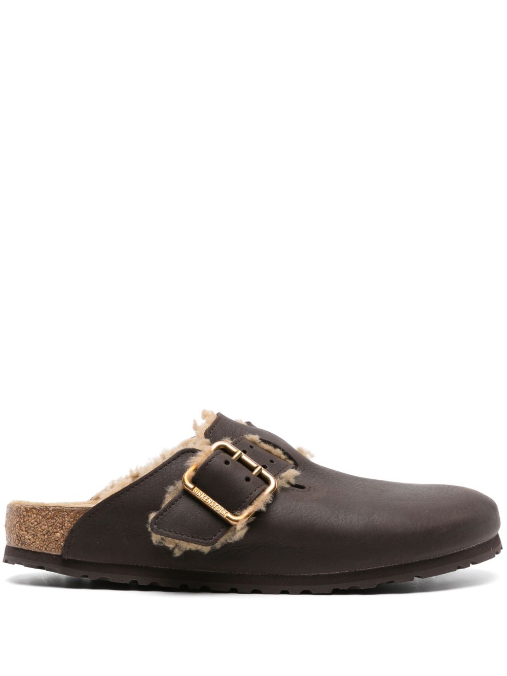 Birkenstock Boston 皮毛一体衬里皮质木屐凉鞋 - 褐色